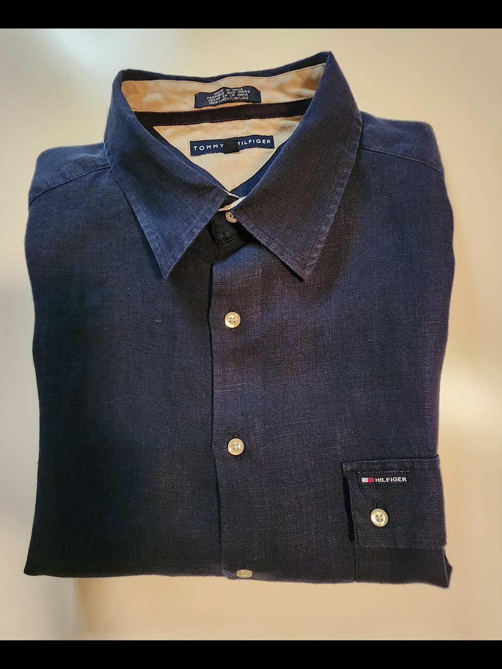 Tommy Hilfiger Men's Dark Blue Button-Down Linen Shirt